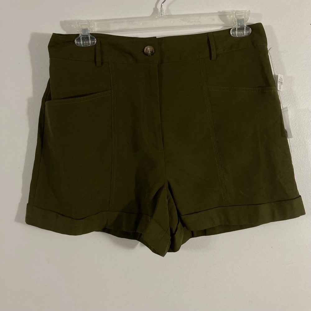 Worthington Cuffed Shorts Womens 14P Olive Green NWT High Rise Utility Petite